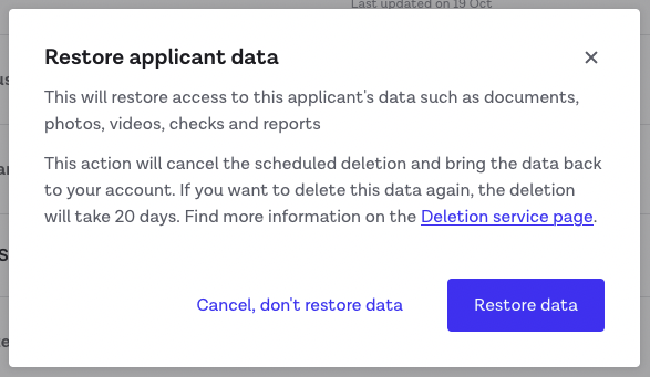 Dashboard - Restoring Applicant Data before Deletion