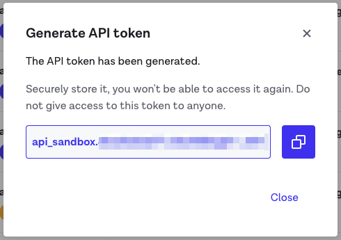 Dashboard - Generating Sandbox Token
