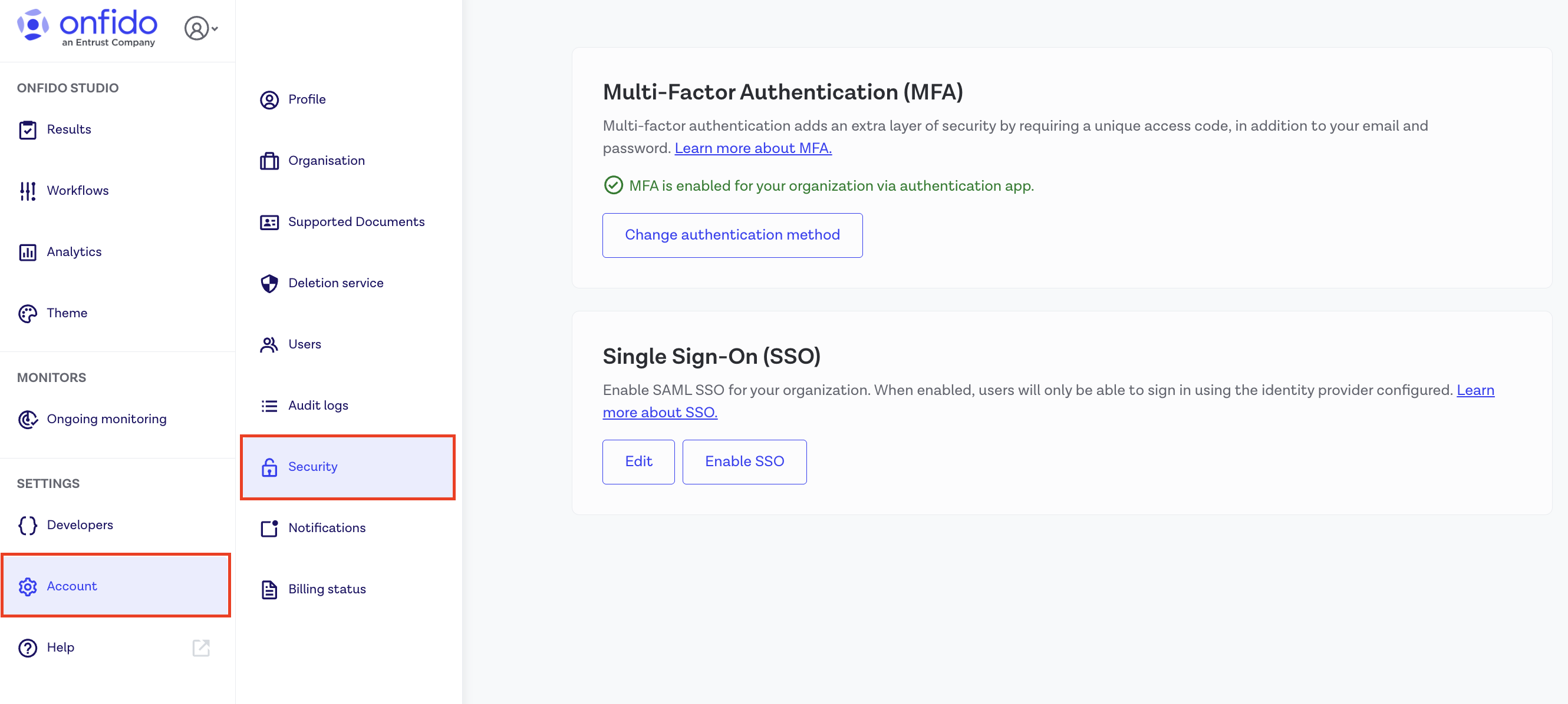 Dashboard - Multi Factor Authentication
