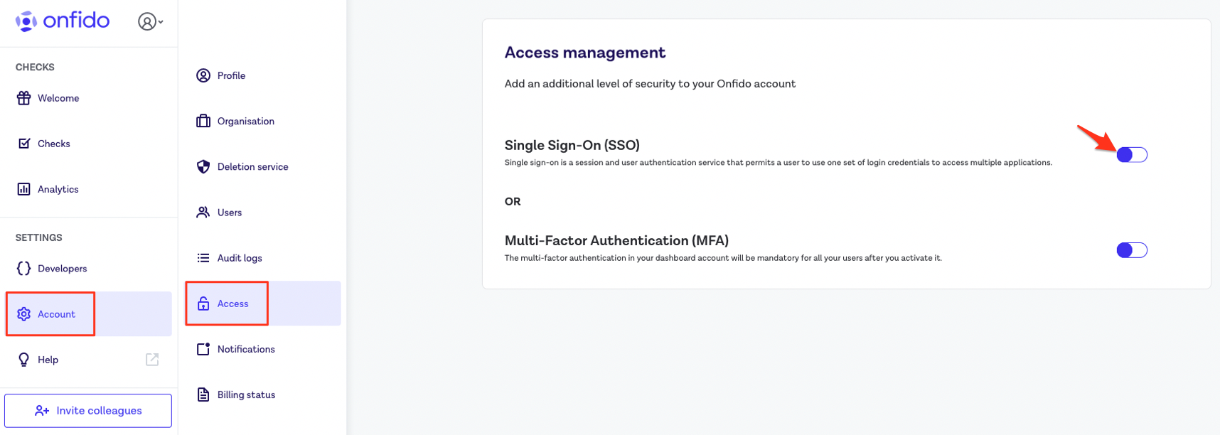 Dashboard - Setting up Single Sign-On SSO